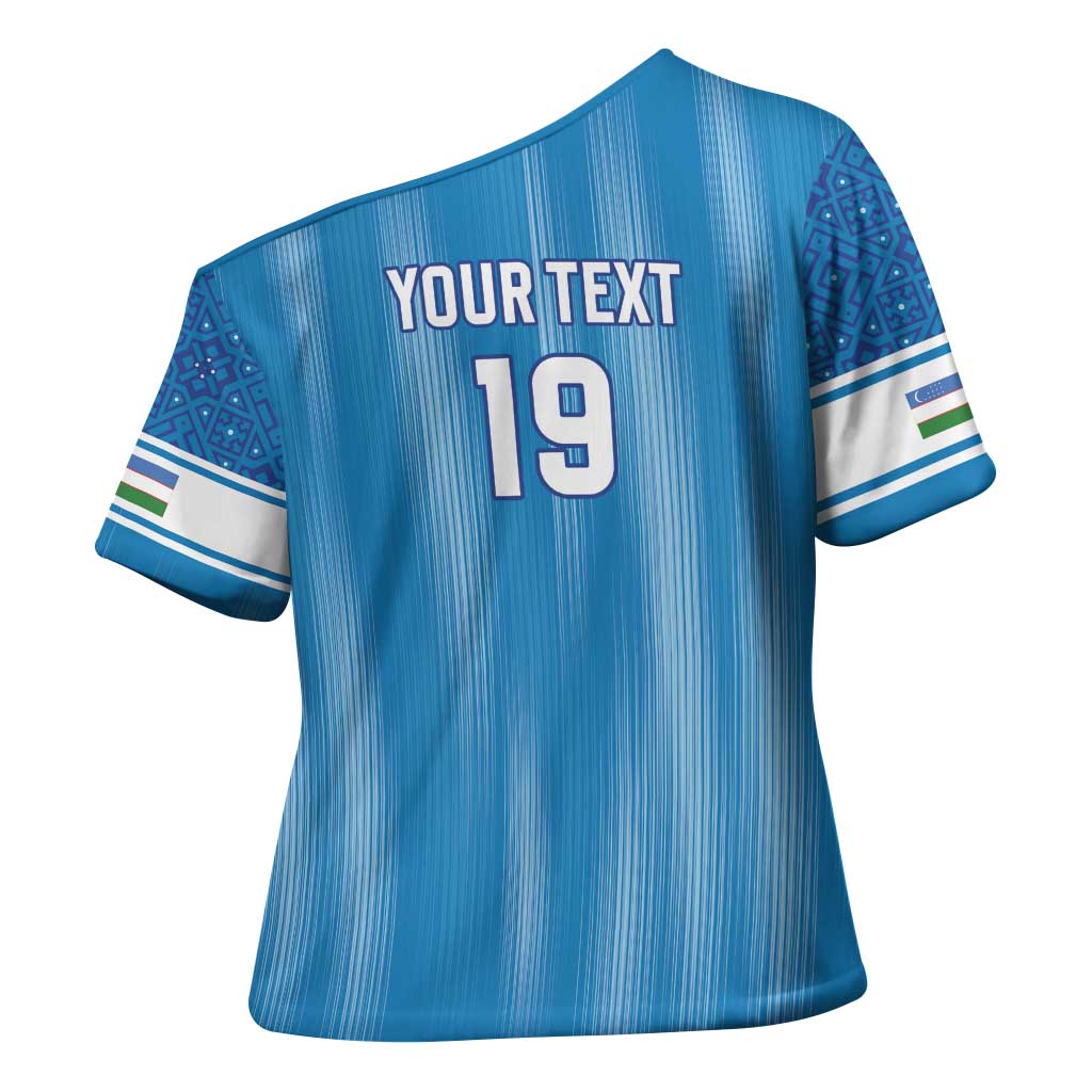 Custom World Football 2026 Uzbekistan Cross Shoulder Shirt Uzbek Ikat Pattern with Humo Bird - undefined