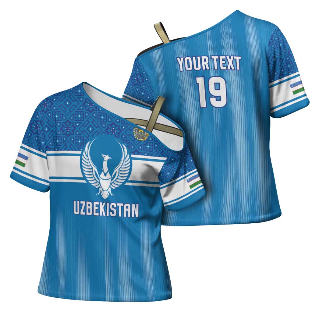 Custom World Football 2026 Uzbekistan Cross Shoulder Shirt Uzbek Ikat Pattern with Humo Bird - undefined