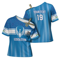 Custom World Football 2026 Uzbekistan Cross Shoulder Shirt Uzbek Ikat Pattern with Humo Bird - undefined