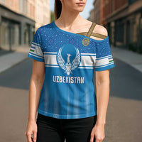 Custom World Football 2026 Uzbekistan Cross Shoulder Shirt Uzbek Ikat Pattern with Humo Bird - undefined