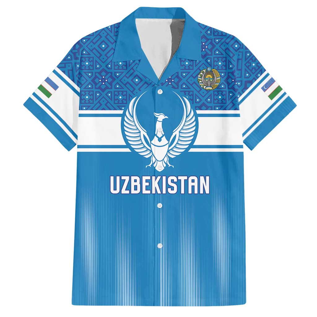 Custom World Football 2026 Uzbekistan Hawaiian Shirt Uzbek Ikat Pattern with Humo Bird - Wonder Print Shop
