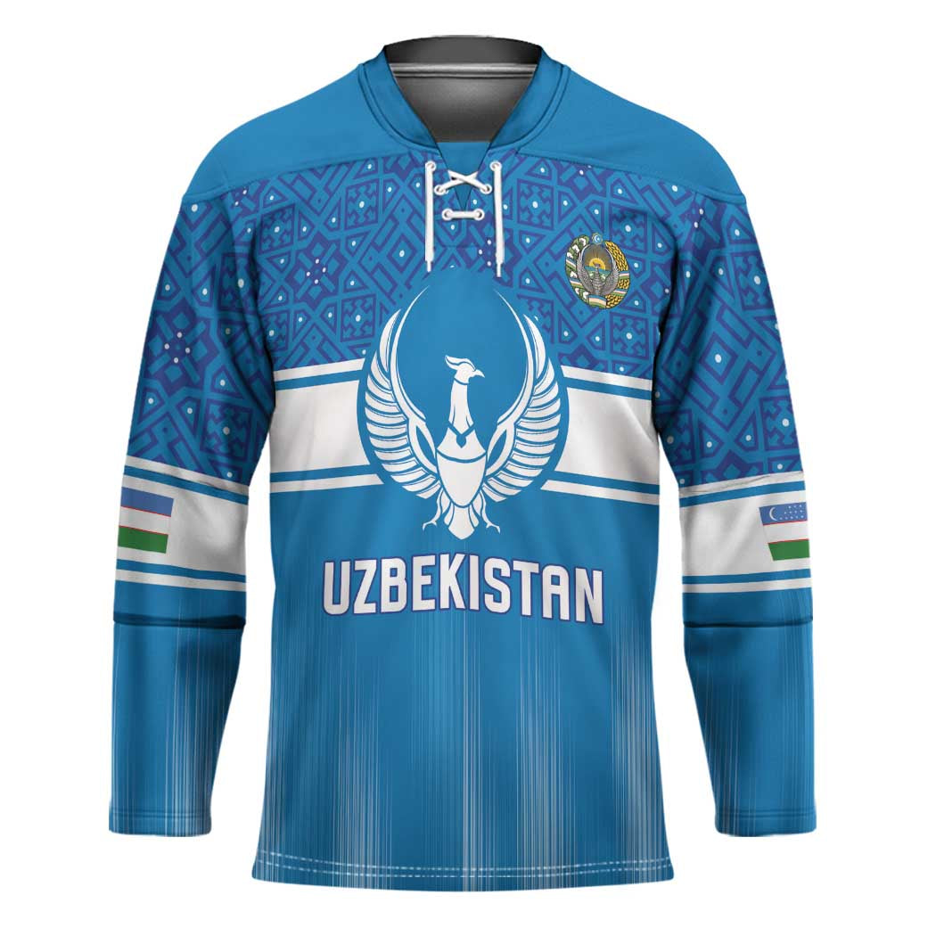 Custom World Football 2026 Uzbekistan Hockey Jersey Uzbek Ikat Pattern with Humo Bird - Wonder Print Shop