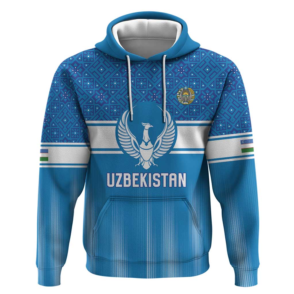 Custom World Football 2026 Uzbekistan Hoodie Uzbek Ikat Pattern with Humo Bird - Wonder Print Shop