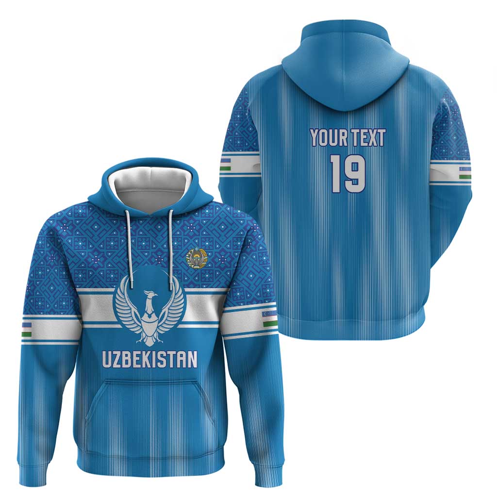 Custom World Football 2026 Uzbekistan Hoodie Uzbek Ikat Pattern with Humo Bird - Wonder Print Shop