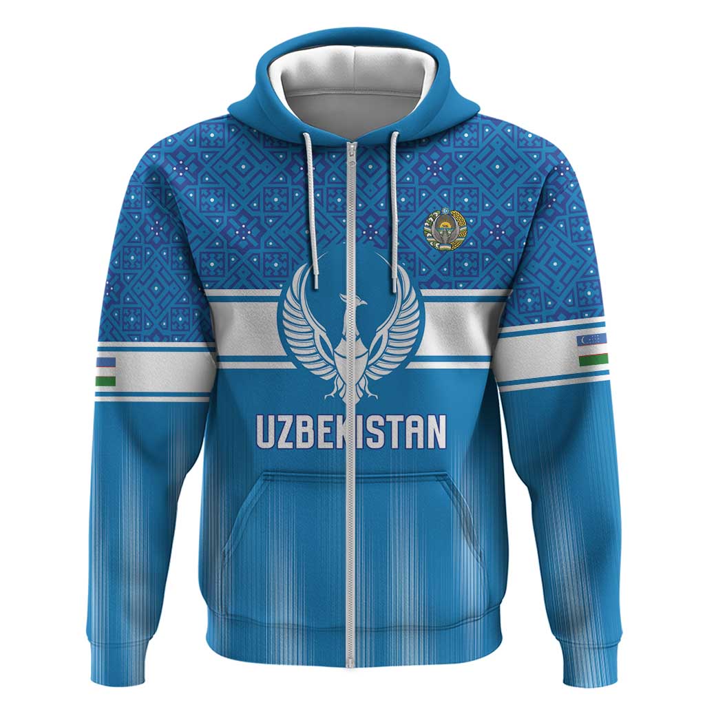 Custom World Football 2026 Uzbekistan Hoodie Uzbek Ikat Pattern with Humo Bird - Wonder Print Shop