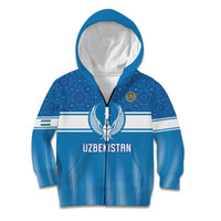 Custom World Football 2026 Uzbekistan Kid Hoodie Uzbek Ikat Pattern with Humo Bird - Wonder Print Shop