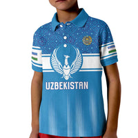 Custom World Football 2026 Uzbekistan Kid Polo Shirt Uzbek Ikat Pattern with Humo Bird - Wonder Print Shop