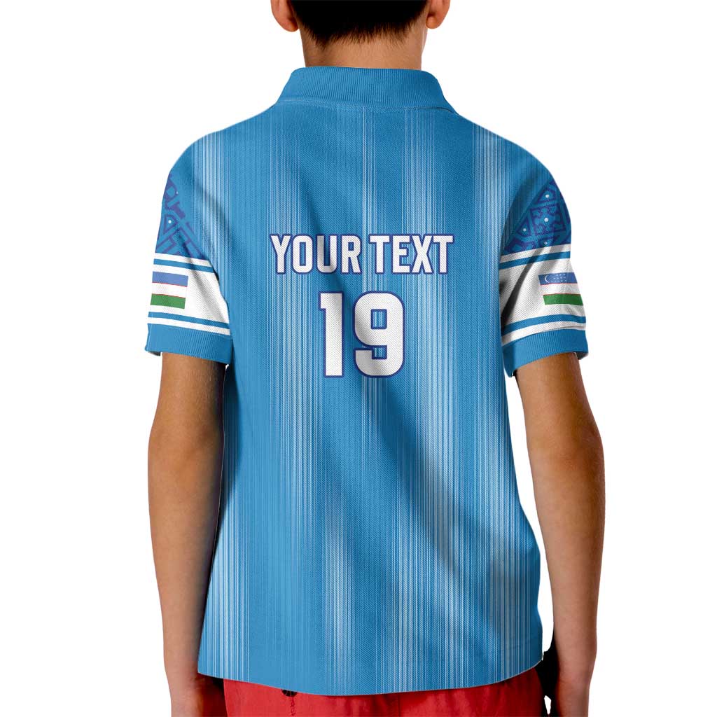 Custom World Football 2026 Uzbekistan Kid Polo Shirt Uzbek Ikat Pattern with Humo Bird - Wonder Print Shop