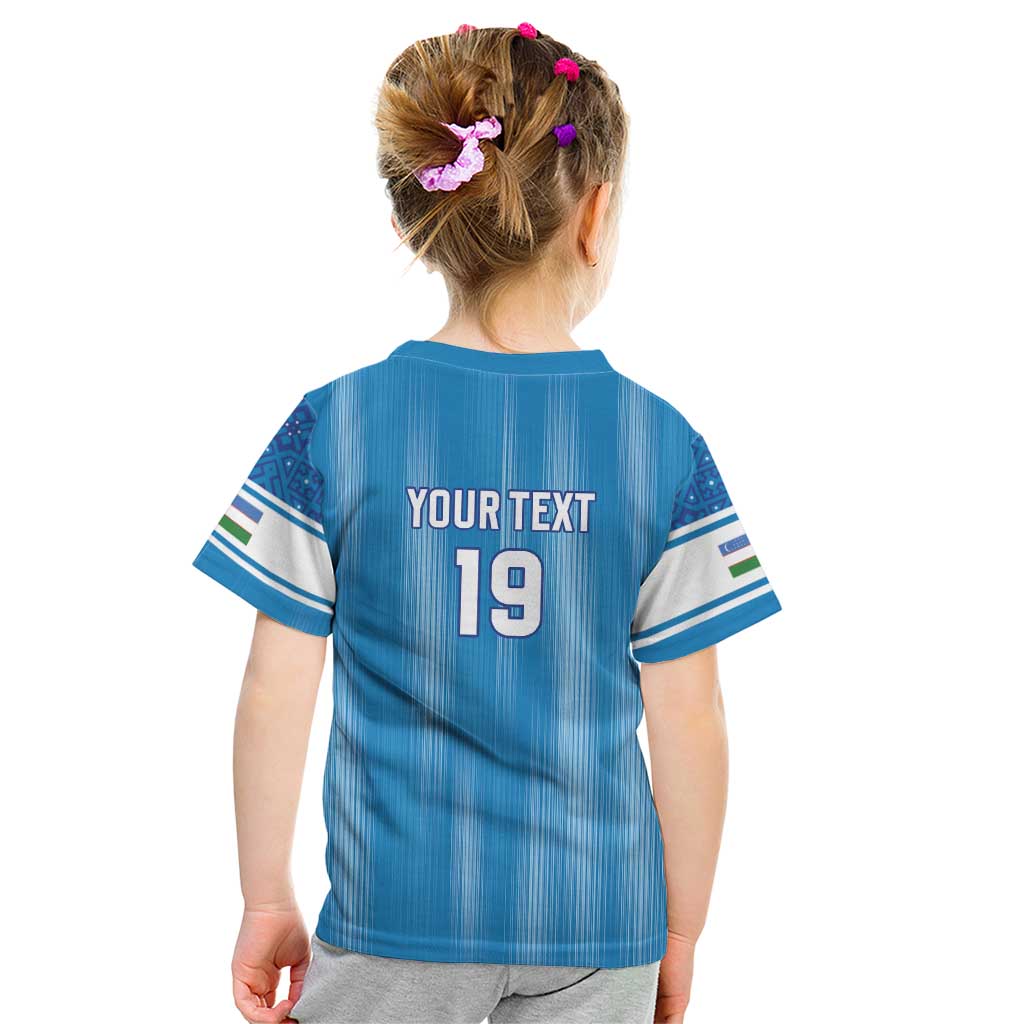 Custom World Football 2026 Uzbekistan Kid T Shirt Uzbek Ikat Pattern with Humo Bird - Wonder Print Shop