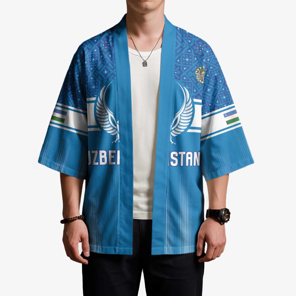 Custom World Football 2026 Uzbekistan Kimono Uzbek Ikat Pattern with Humo Bird - Wonder Print Shop