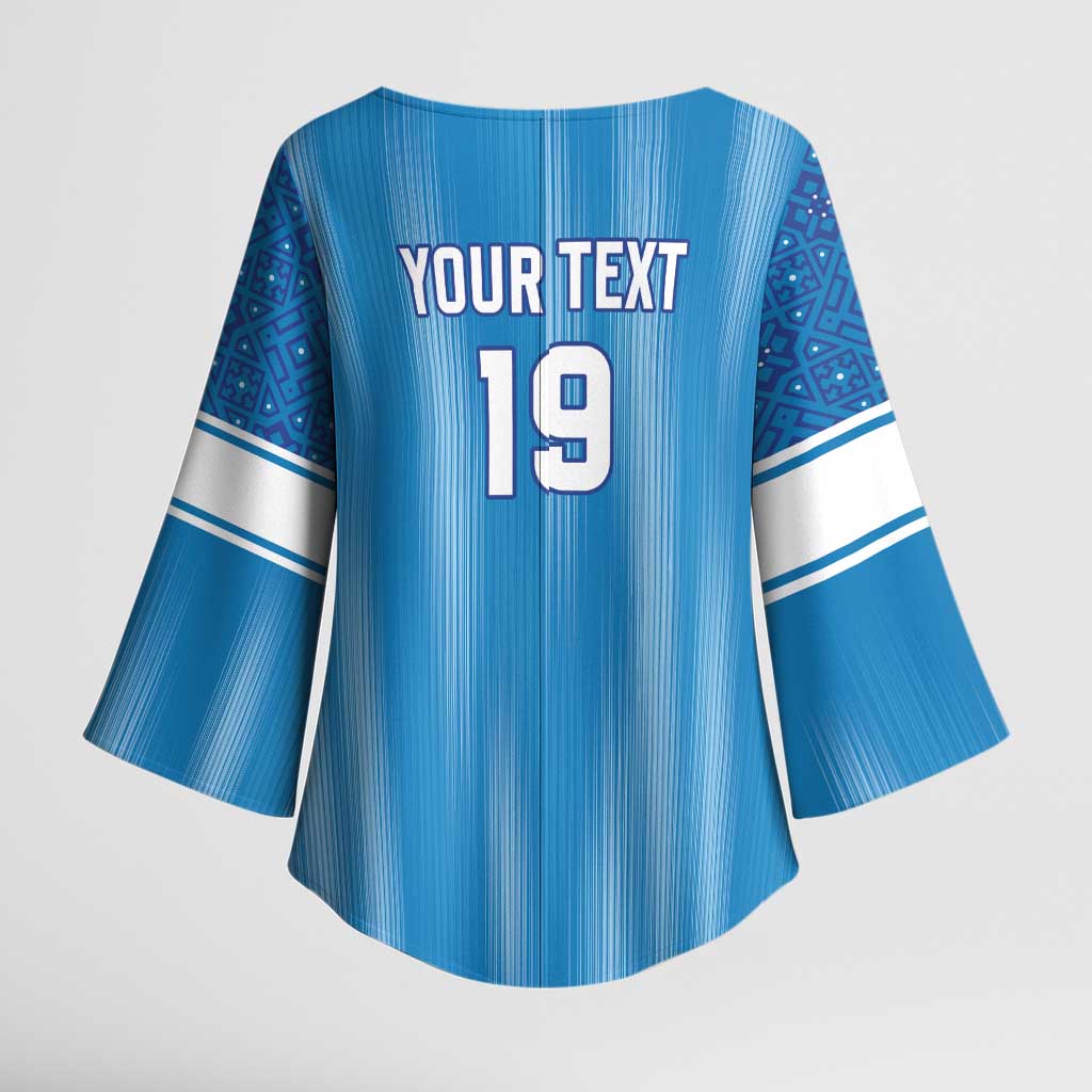 Custom World Football 2026 Uzbekistan Kimono Sleeve Blouse Uzbek Ikat Pattern with Humo Bird - Wonder Print Shop