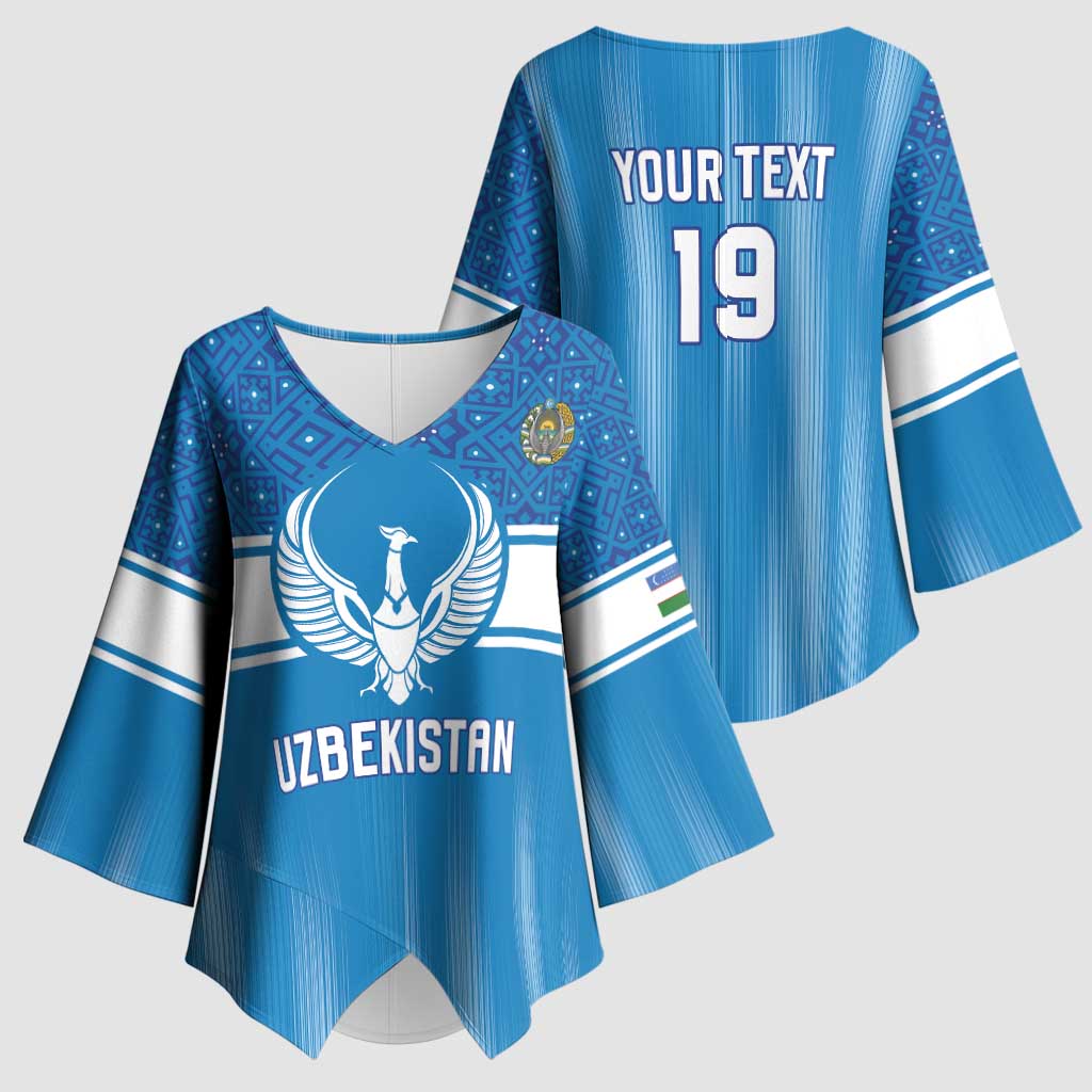 Custom World Football 2026 Uzbekistan Kimono Sleeve Blouse Uzbek Ikat Pattern with Humo Bird - Wonder Print Shop