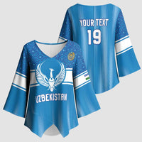 Custom World Football 2026 Uzbekistan Kimono Sleeve Blouse Uzbek Ikat Pattern with Humo Bird - Wonder Print Shop