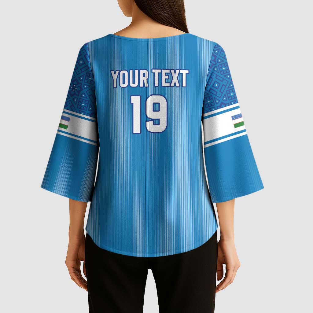 Custom World Football 2026 Uzbekistan Kimono Sleeve Blouse Uzbek Ikat Pattern with Humo Bird - Wonder Print Shop