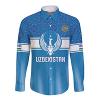 Custom World Football 2026 Uzbekistan Long Sleeve Button Shirt Uzbek Ikat Pattern with Humo Bird - Wonder Print Shop