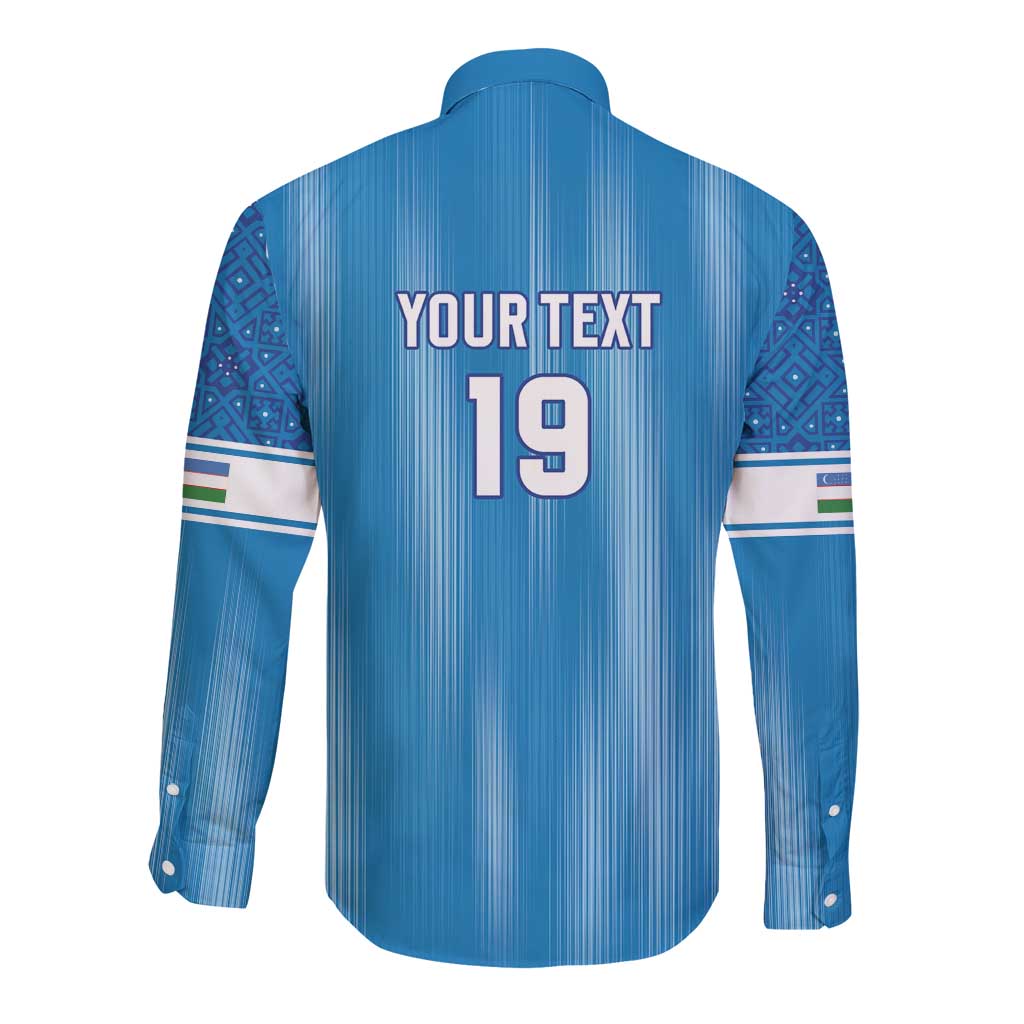 Custom World Football 2026 Uzbekistan Long Sleeve Button Shirt Uzbek Ikat Pattern with Humo Bird - Wonder Print Shop