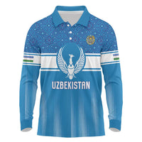 Custom World Football 2026 Uzbekistan Long Sleeve Polo Shirt Uzbek Ikat Pattern with Humo Bird - Wonder Print Shop