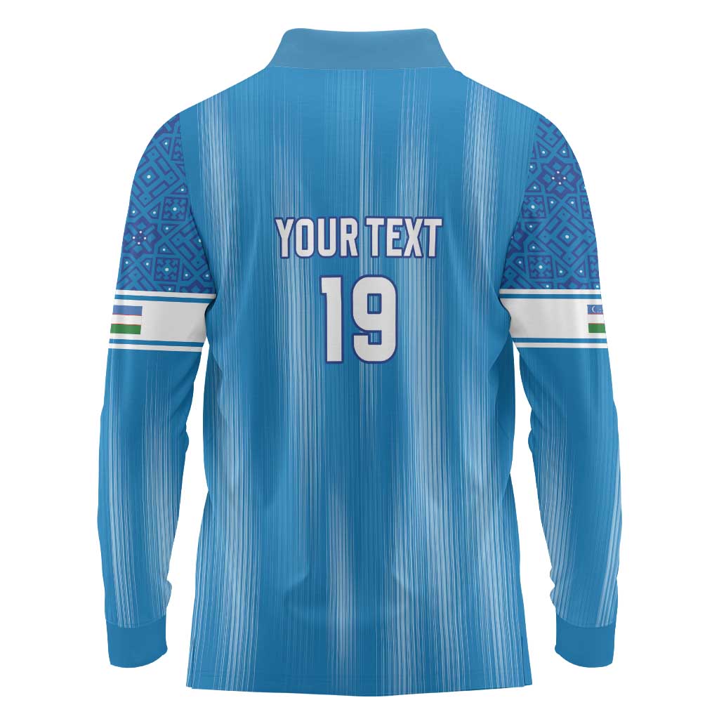 Custom World Football 2026 Uzbekistan Long Sleeve Polo Shirt Uzbek Ikat Pattern with Humo Bird - Wonder Print Shop