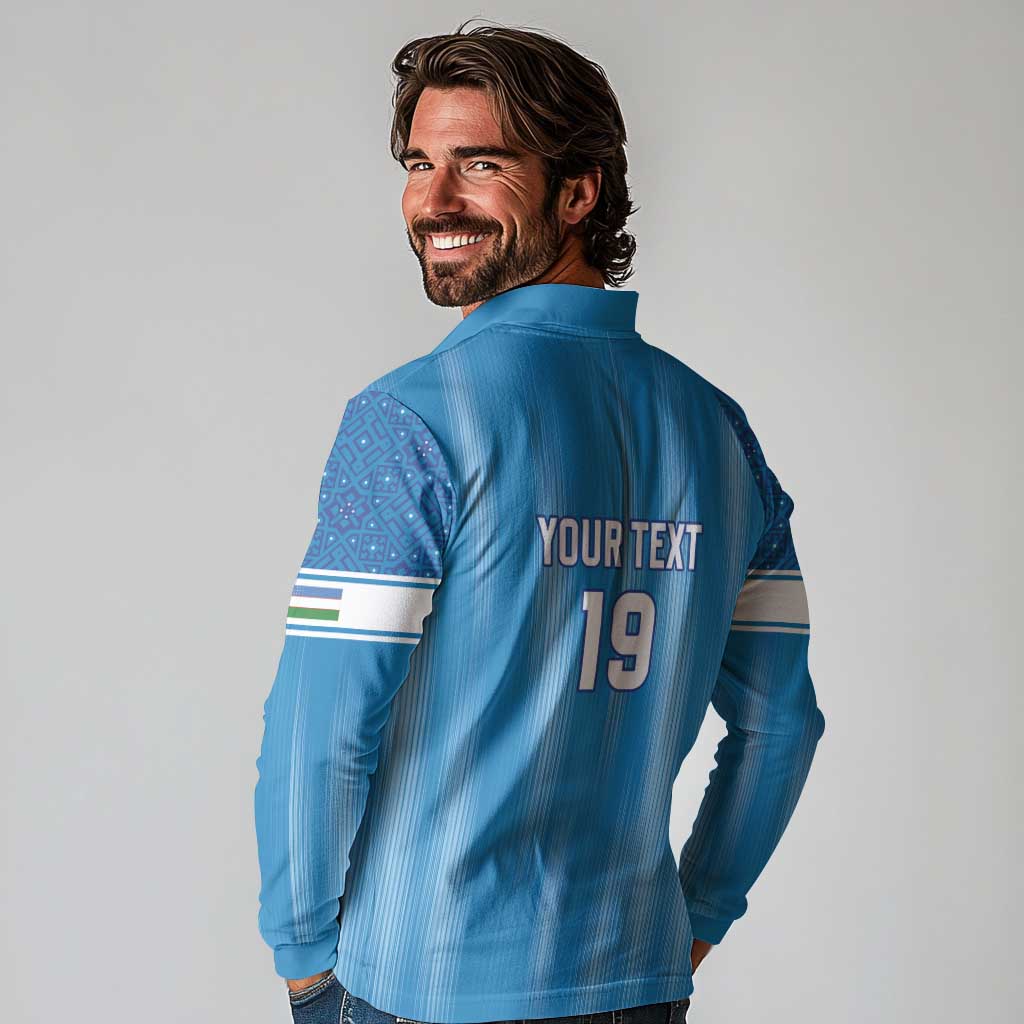 Custom World Football 2026 Uzbekistan Long Sleeve Polo Shirt Uzbek Ikat Pattern with Humo Bird - Wonder Print Shop