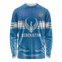 Custom World Football 2026 Uzbekistan Long Sleeve Shirt Uzbek Ikat Pattern with Humo Bird - Wonder Print Shop