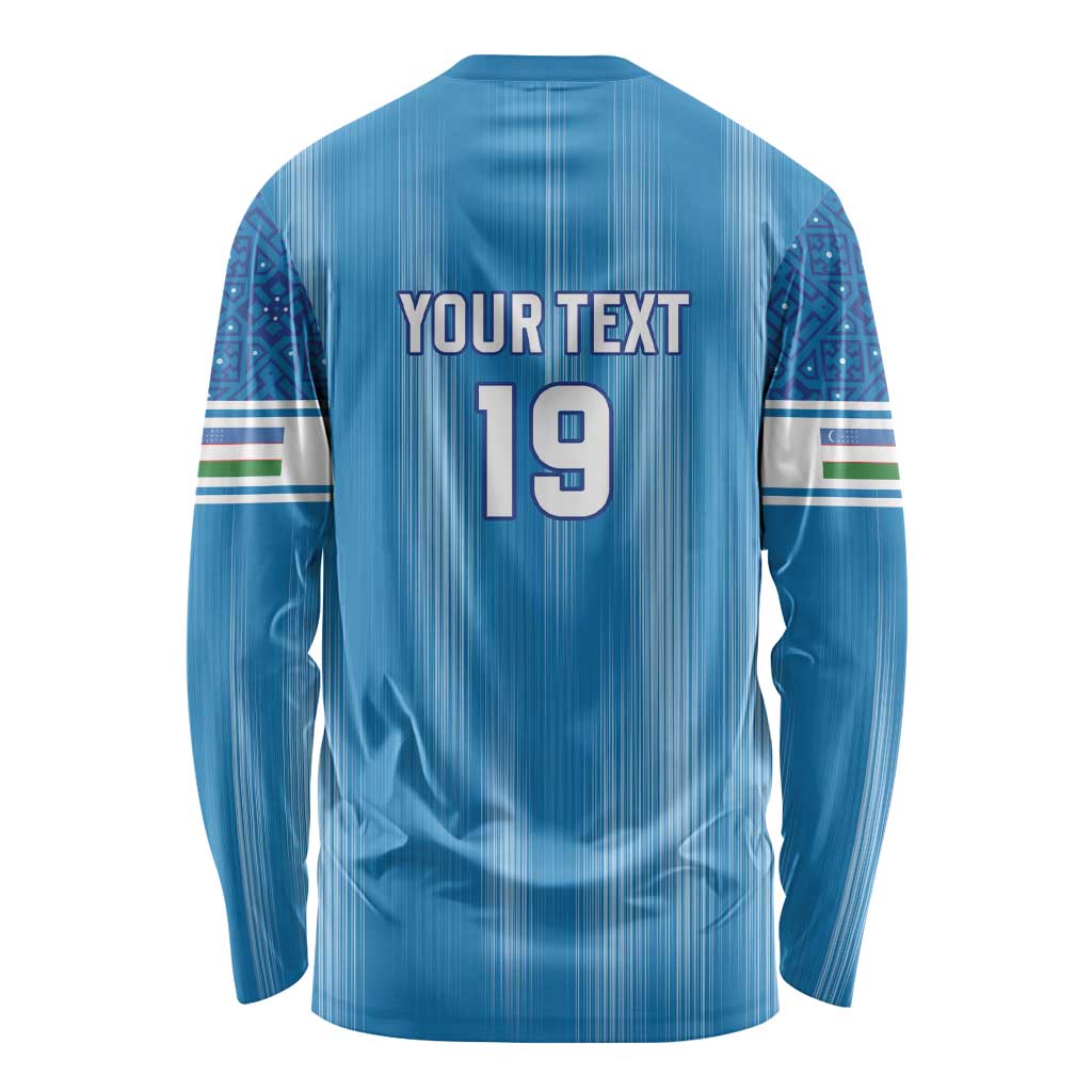 Custom World Football 2026 Uzbekistan Long Sleeve Shirt Uzbek Ikat Pattern with Humo Bird - Wonder Print Shop
