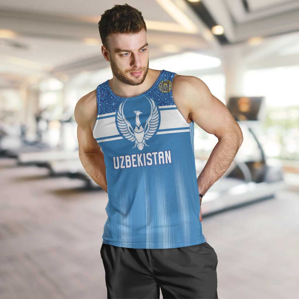Custom World Football 2026 Uzbekistan Men Tank Top Uzbek Ikat Pattern with Humo Bird - Wonder Print Shop