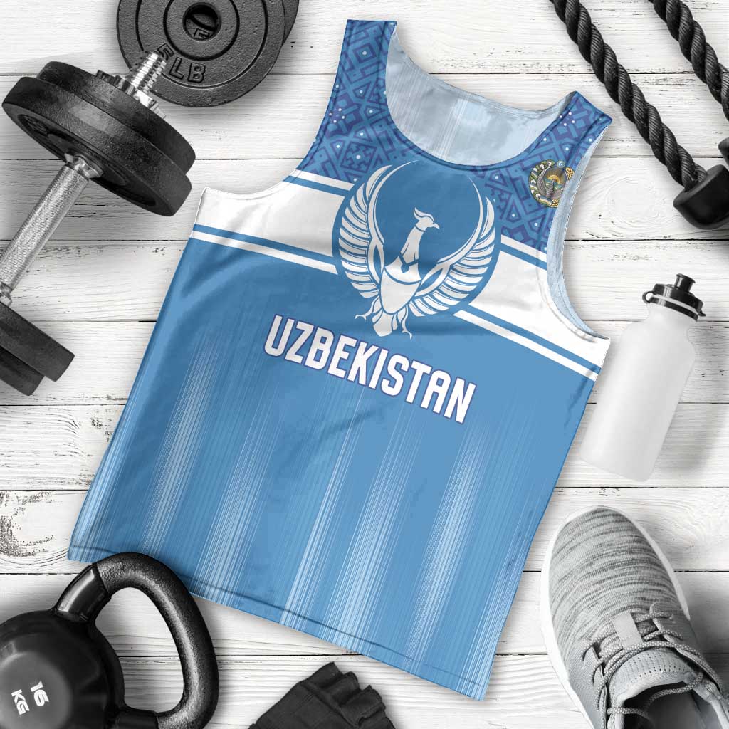 Custom World Football 2026 Uzbekistan Men Tank Top Uzbek Ikat Pattern with Humo Bird - Wonder Print Shop