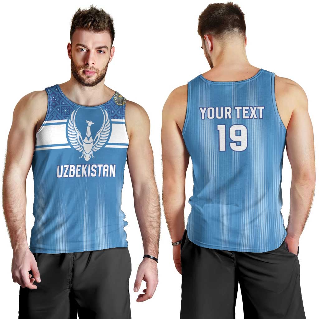 Custom World Football 2026 Uzbekistan Men Tank Top Uzbek Ikat Pattern with Humo Bird - Wonder Print Shop