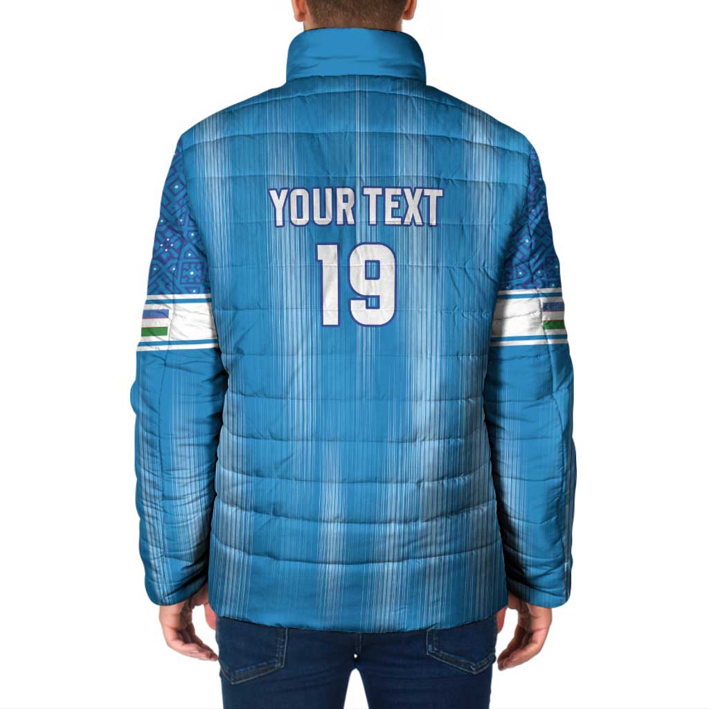 Custom World Football 2026 Uzbekistan Padded Jacket Uzbek Ikat Pattern with Humo Bird - Wonder Print Shop