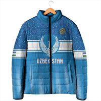 Custom World Football 2026 Uzbekistan Padded Jacket Uzbek Ikat Pattern with Humo Bird - Wonder Print Shop