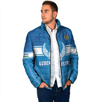 Custom World Football 2026 Uzbekistan Padded Jacket Uzbek Ikat Pattern with Humo Bird - Wonder Print Shop