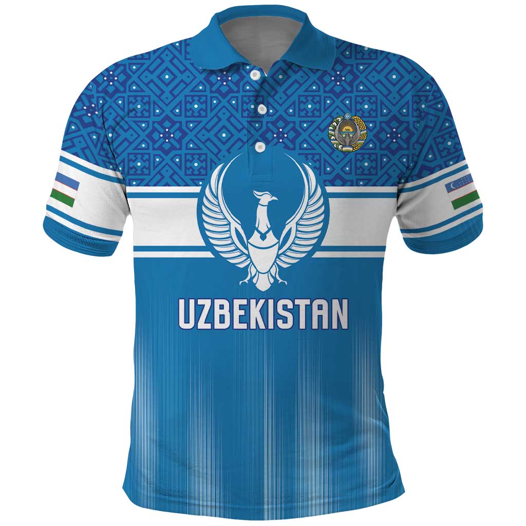 Custom World Football 2026 Uzbekistan Polo Shirt Uzbek Ikat Pattern with Humo Bird - Wonder Print Shop