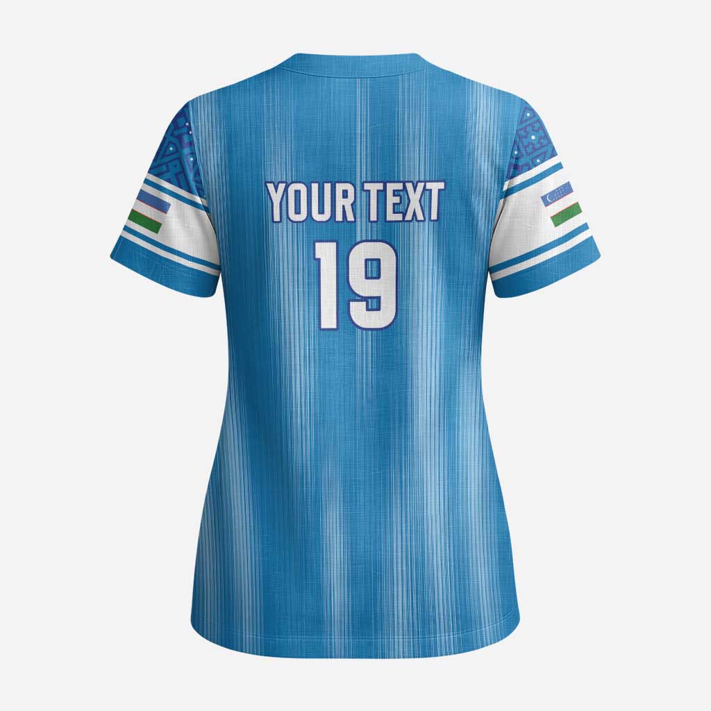 Custom World Football 2026 Uzbekistan Scrub Top Uzbek Ikat Pattern with Humo Bird - Wonder Print Shop
