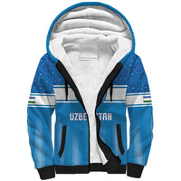 Custom World Football 2026 Uzbekistan Sherpa Hoodie Uzbek Ikat Pattern with Humo Bird - Wonder Print Shop