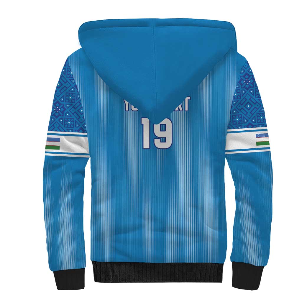 Custom World Football 2026 Uzbekistan Sherpa Hoodie Uzbek Ikat Pattern with Humo Bird - Wonder Print Shop