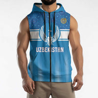 Custom World Football 2026 Uzbekistan Sleeveless Zip Hoodie Uzbek Ikat Pattern with Humo Bird - Wonder Print Shop