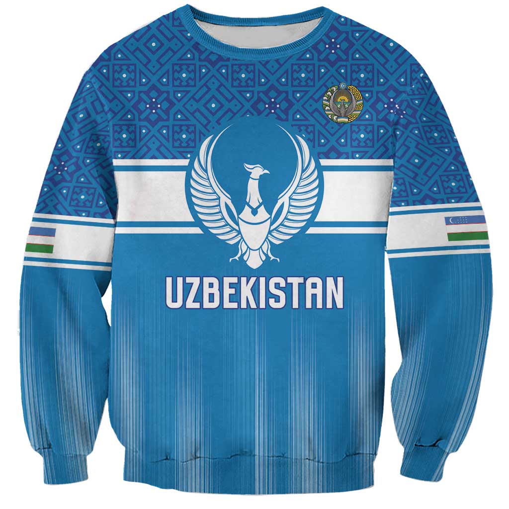 Custom World Football 2026 Uzbekistan Sweatshirt Uzbek Ikat Pattern with Humo Bird - Wonder Print Shop