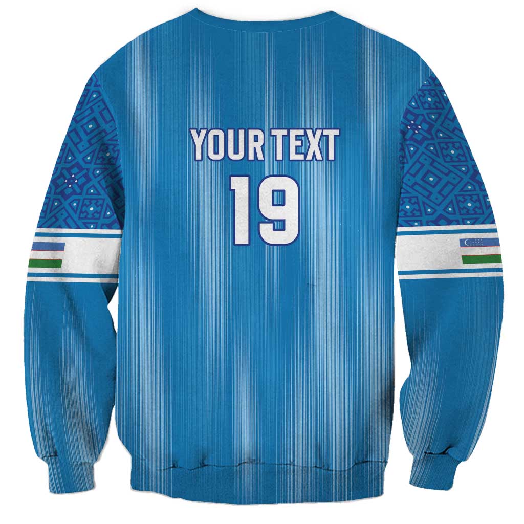 Custom World Football 2026 Uzbekistan Sweatshirt Uzbek Ikat Pattern with Humo Bird - Wonder Print Shop
