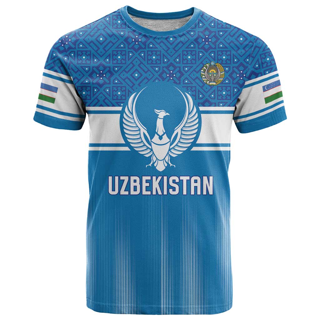 Custom World Football 2026 Uzbekistan T Shirt Uzbek Ikat Pattern with Humo Bird - Wonder Print Shop