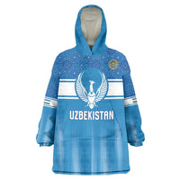 Custom World Football 2026 Uzbekistan Wearable Blanket Hoodie Uzbek Ikat Pattern with Humo Bird - Wonder Print Shop