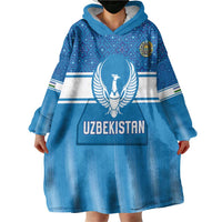 Custom World Football 2026 Uzbekistan Wearable Blanket Hoodie Uzbek Ikat Pattern with Humo Bird - Wonder Print Shop