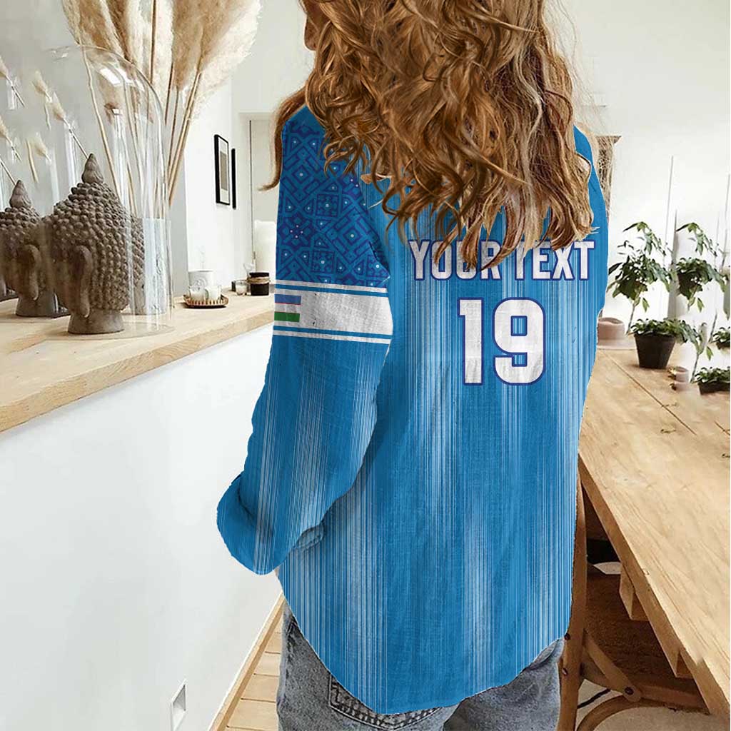 Custom World Football 2026 Uzbekistan Women Casual Shirt Uzbek Ikat Pattern with Humo Bird - Wonder Print Shop