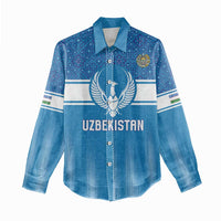 Custom World Football 2026 Uzbekistan Women Casual Shirt Uzbek Ikat Pattern with Humo Bird - Wonder Print Shop