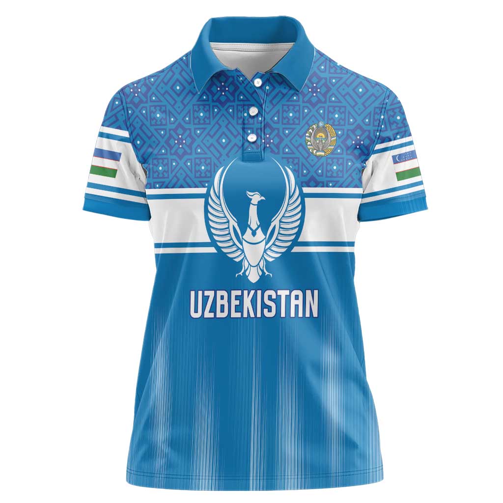 Custom World Football 2026 Uzbekistan Women Polo Shirt Uzbek Ikat Pattern with Humo Bird - Wonder Print Shop
