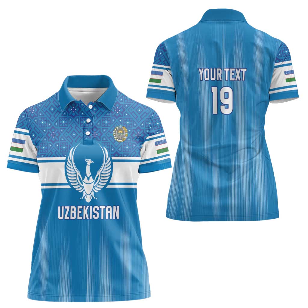 Custom World Football 2026 Uzbekistan Women Polo Shirt Uzbek Ikat Pattern with Humo Bird - Wonder Print Shop
