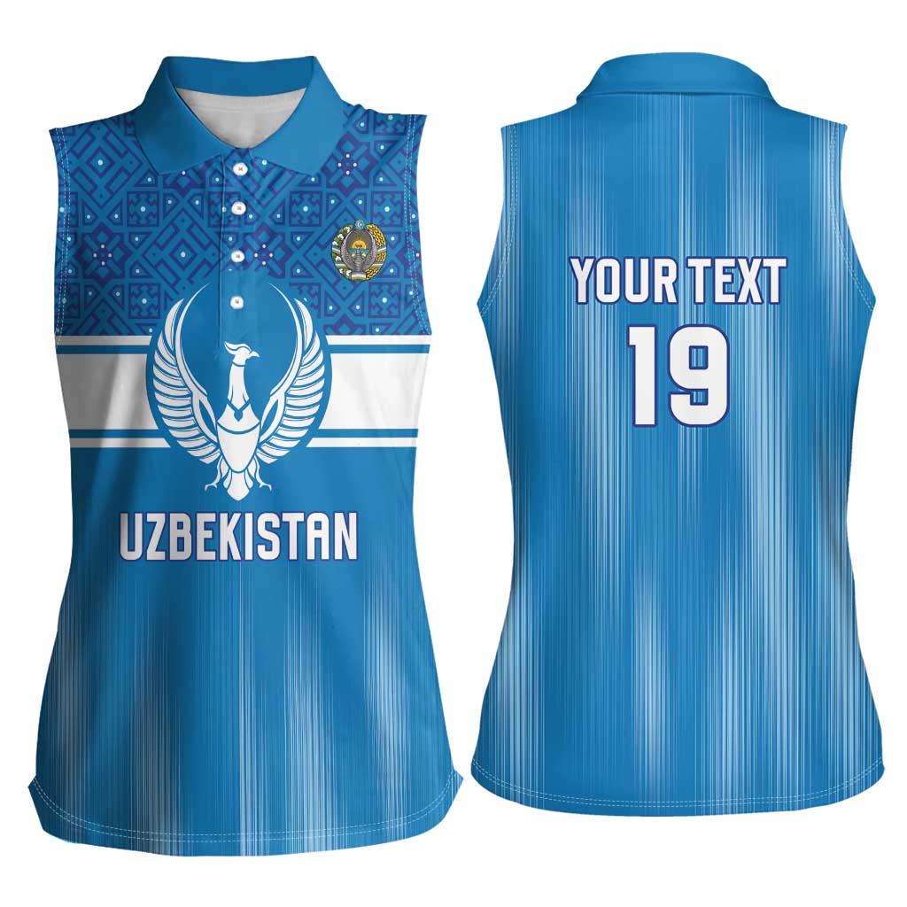 Custom World Football 2026 Uzbekistan Women Sleeveless Polo Shirt Uzbek Ikat Pattern with Humo Bird - Wonder Print Shop