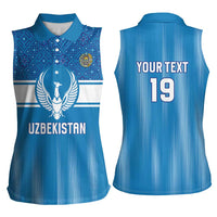 Custom World Football 2026 Uzbekistan Women Sleeveless Polo Shirt Uzbek Ikat Pattern with Humo Bird - Wonder Print Shop