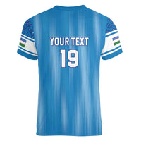 Custom World Football 2026 Uzbekistan Women V-Neck T-Shirt Uzbek Ikat Pattern with Humo Bird - Wonder Print Shop