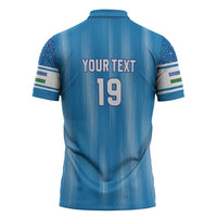 Custom World Football 2026 Uzbekistan Zipper Polo Shirt Uzbek Ikat Pattern with Humo Bird - Wonder Print Shop