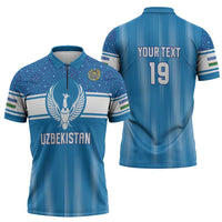 Custom World Football 2026 Uzbekistan Zipper Polo Shirt Uzbek Ikat Pattern with Humo Bird - Wonder Print Shop